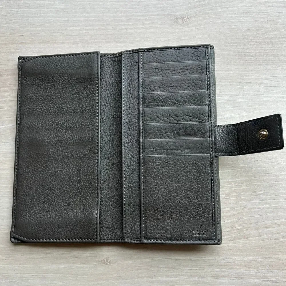 Gucci Continental Bifold Wallet Gray Leather Horsebit Gold‎ Hardware - Picture 5 of 16